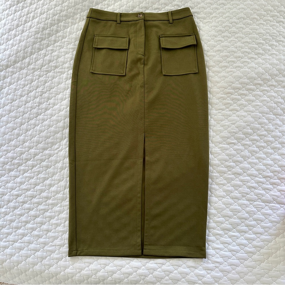 NWT KIRUNDO army green high waisted structured pencil skirt fitted bodycon